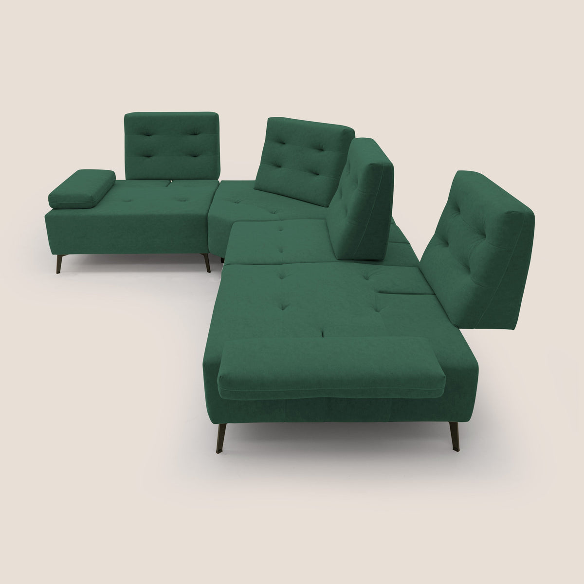 Lugano Divano angolare con schienali traslanti in microfibra effetto velluto T09 verde - divitt.sbs