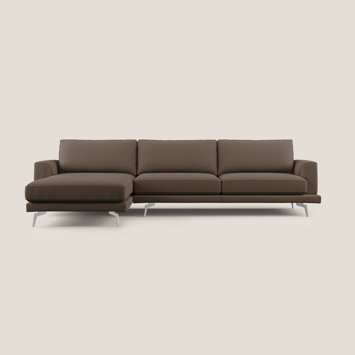 Dorian divano moderno angolare con penisola in tessuto morbido antimacchia T05 marrone - divitt.sbs