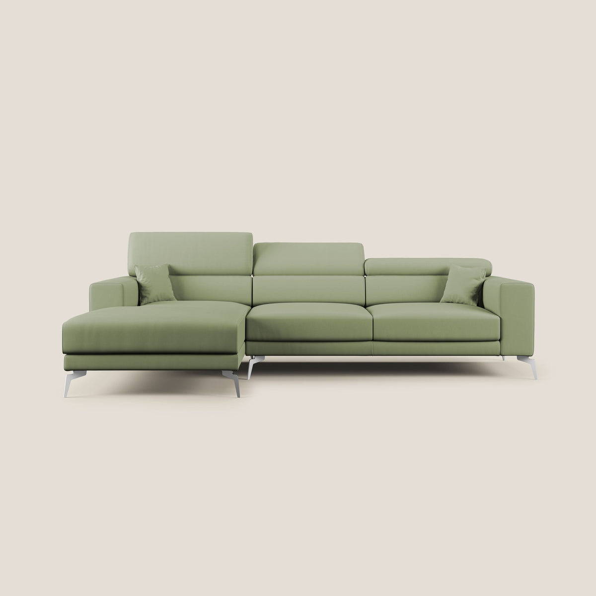 Blade Divano moderno angolare con poggiatesta reclinabili in Ecopelle T04 verde - divitt.sbs