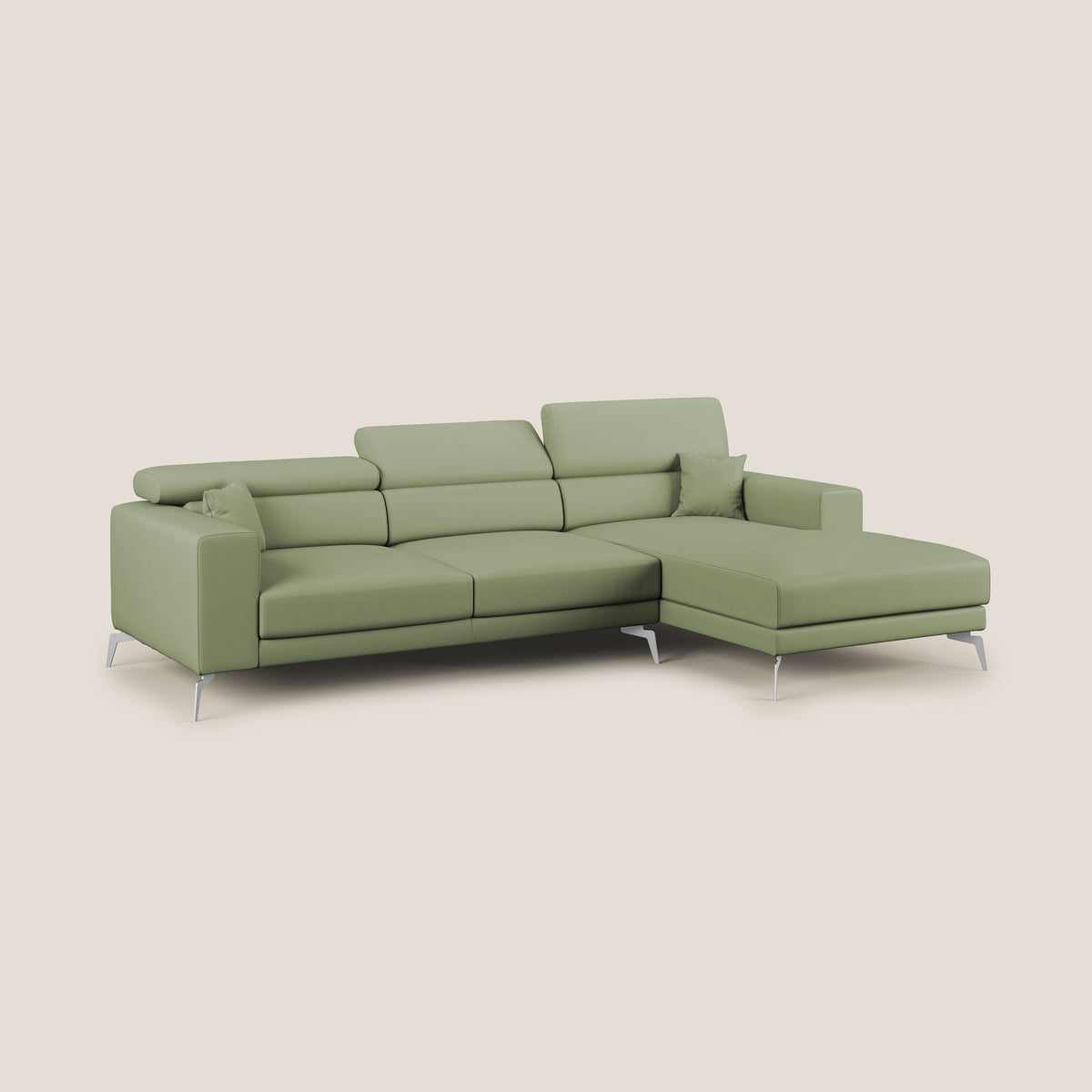 Blade Divano moderno angolare con poggiatesta reclinabili in Ecopelle T04 verde - divitt.sbs