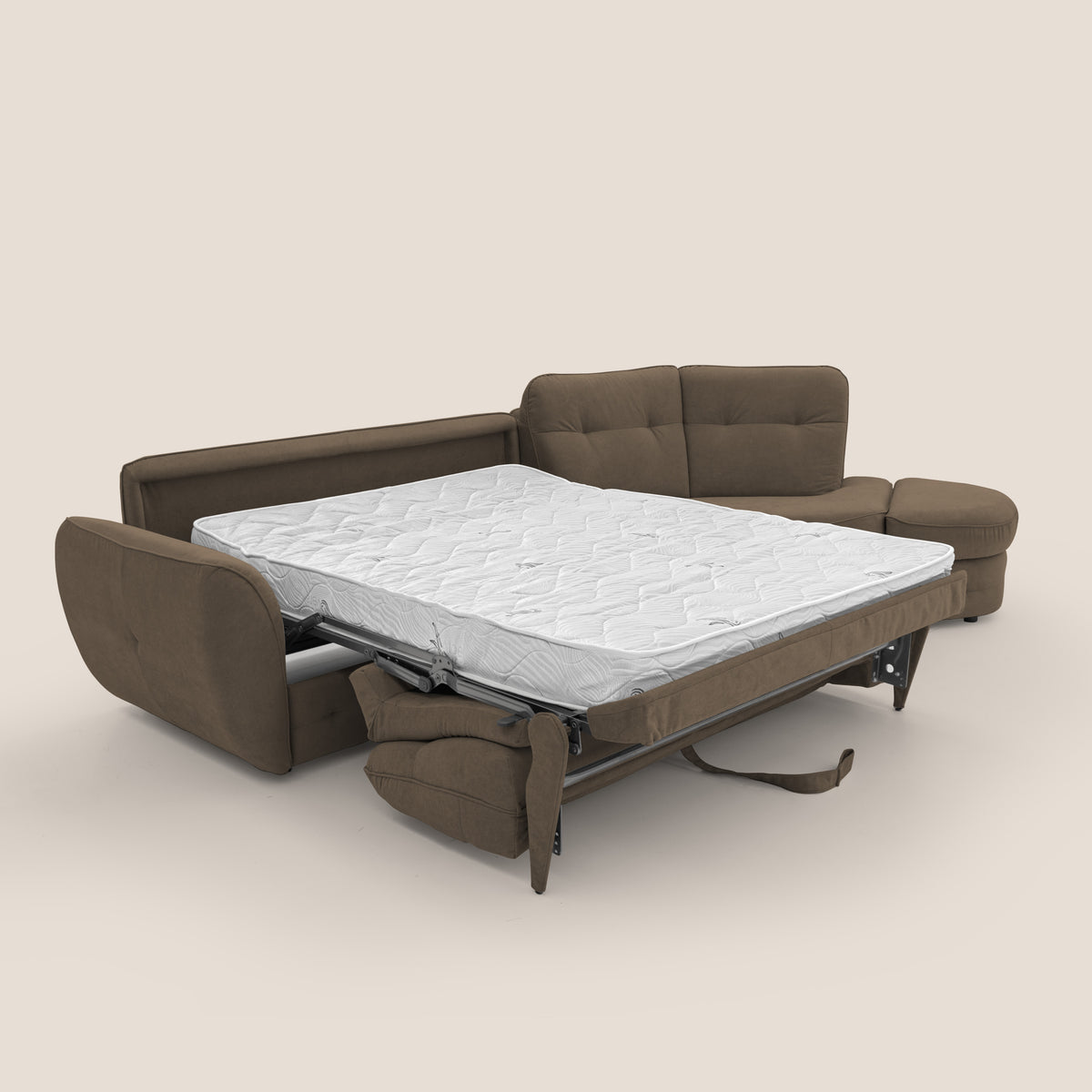 Zeus divano letto angolare con materasso H18 cm pouf mobile in tessuto impermeabile T02 marrone - divitt.sbs