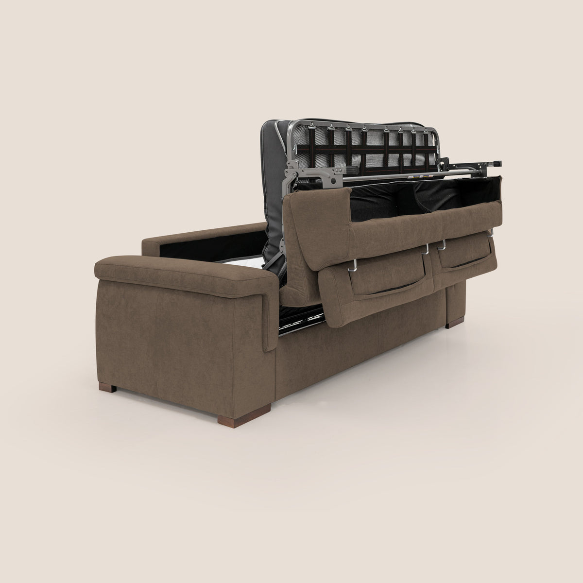 Giunone divano letto con materasso alto 18 cm e poggiatesta reclinabili in tessuto impermeabile T02 marrone - divitt.sbs