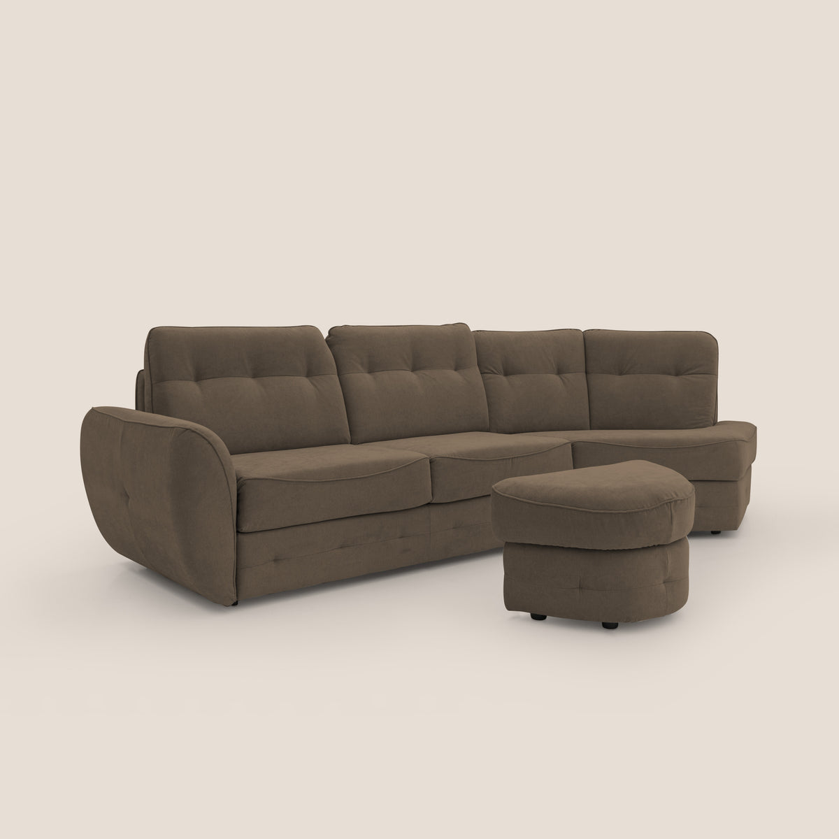 Zeus divano letto angolare con materasso H18 cm pouf mobile in tessuto impermeabile T02 marrone - divitt.sbs