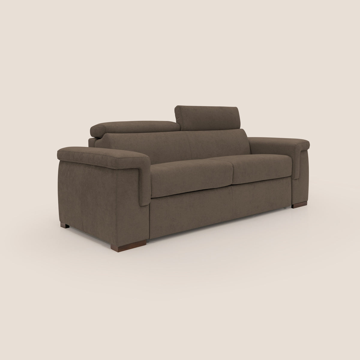 Giunone divano letto con materasso alto 18 cm e poggiatesta reclinabili in tessuto impermeabile T02 marrone - divitt.sbs