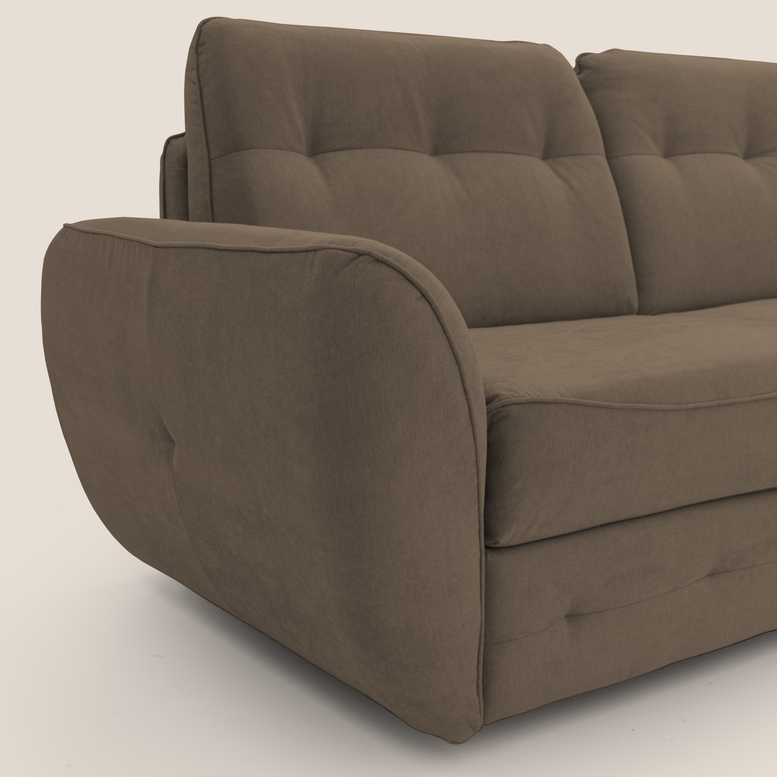 Zeus divano letto angolare con materasso H18 cm pouf mobile in tessuto impermeabile T02 marrone - divitt.sbs