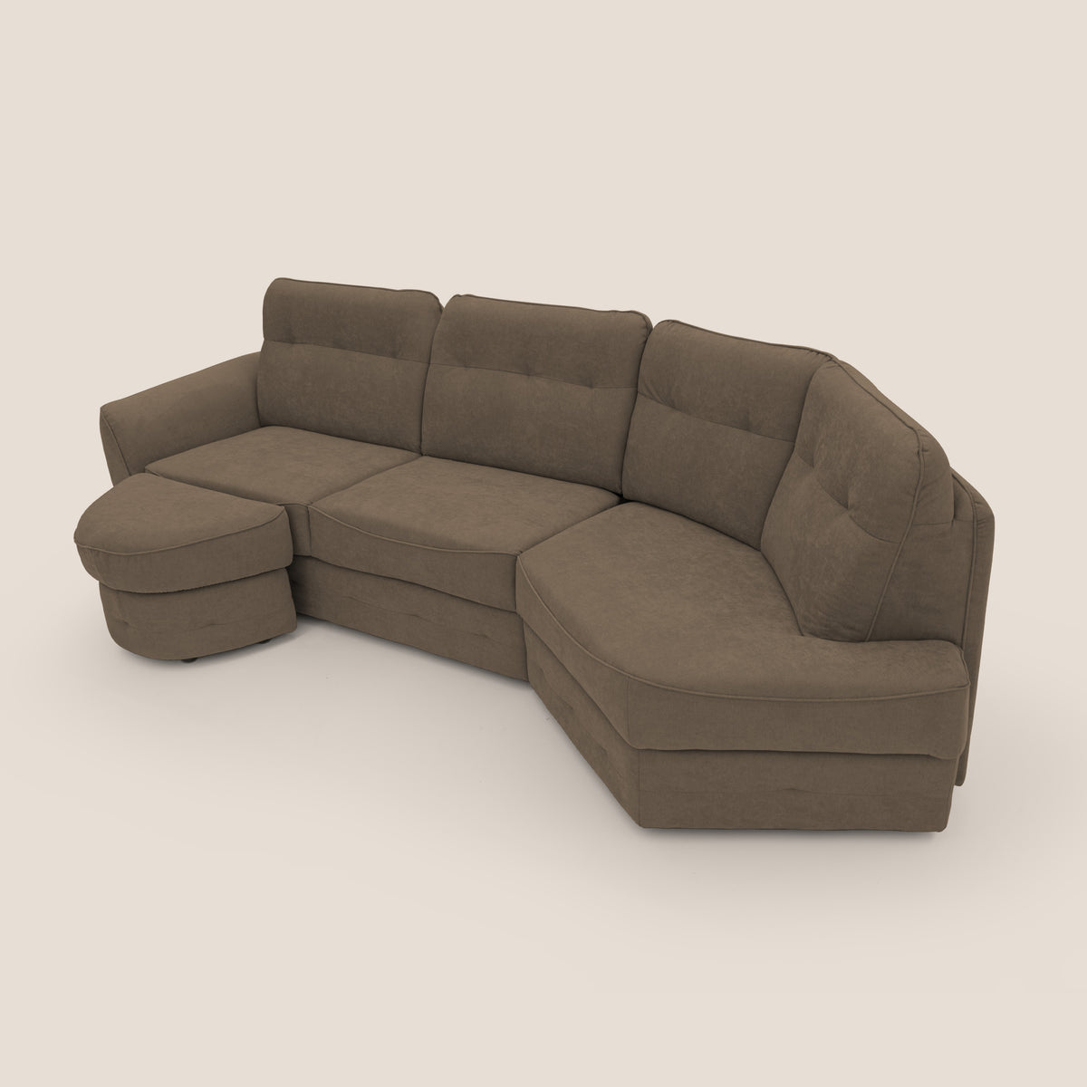 Zeus divano letto angolare con materasso H18 cm pouf mobile in tessuto impermeabile T02 marrone - divitt.sbs