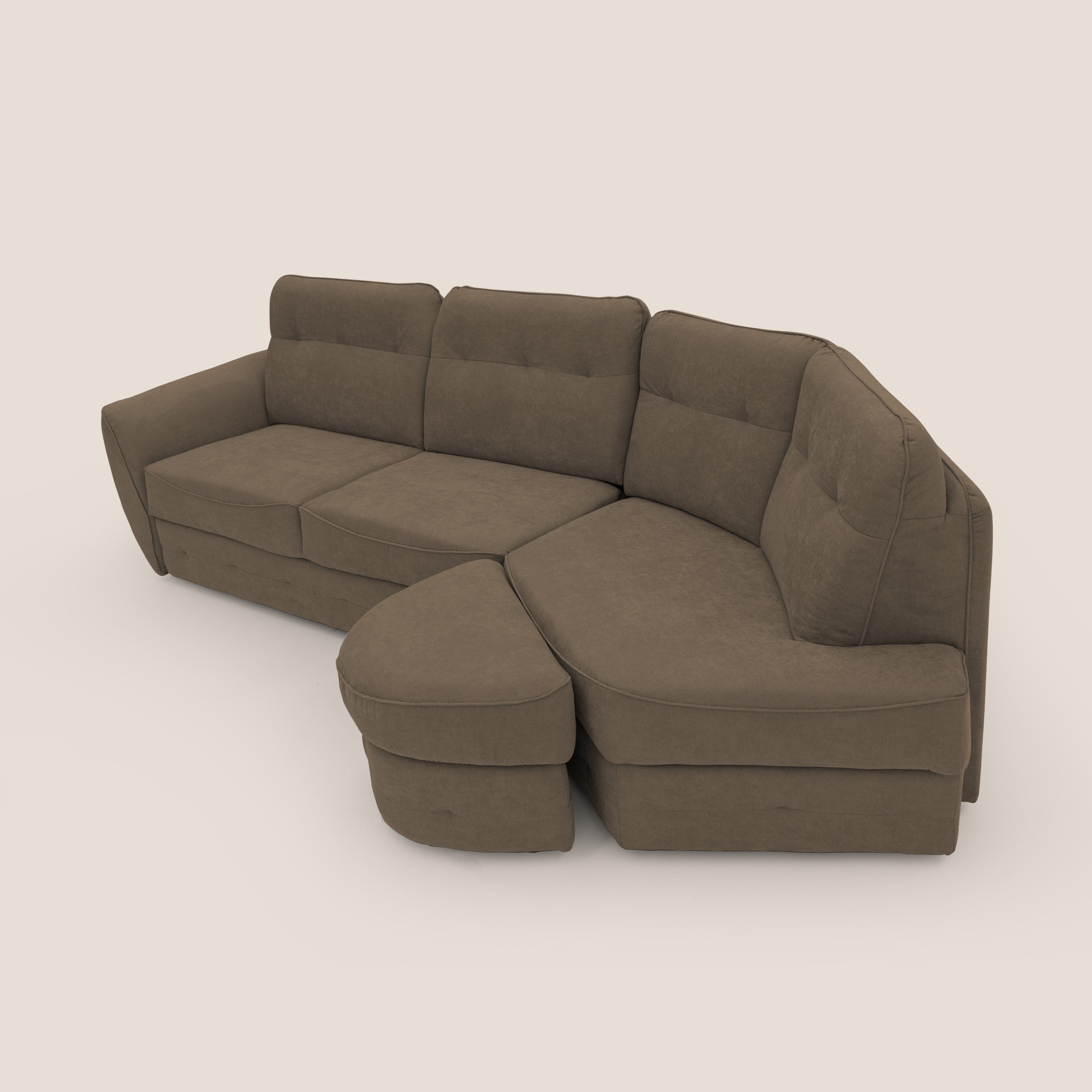 Zeus divano letto angolare con materasso H18 cm pouf mobile in tessuto impermeabile T02 marrone - divitt.sbs