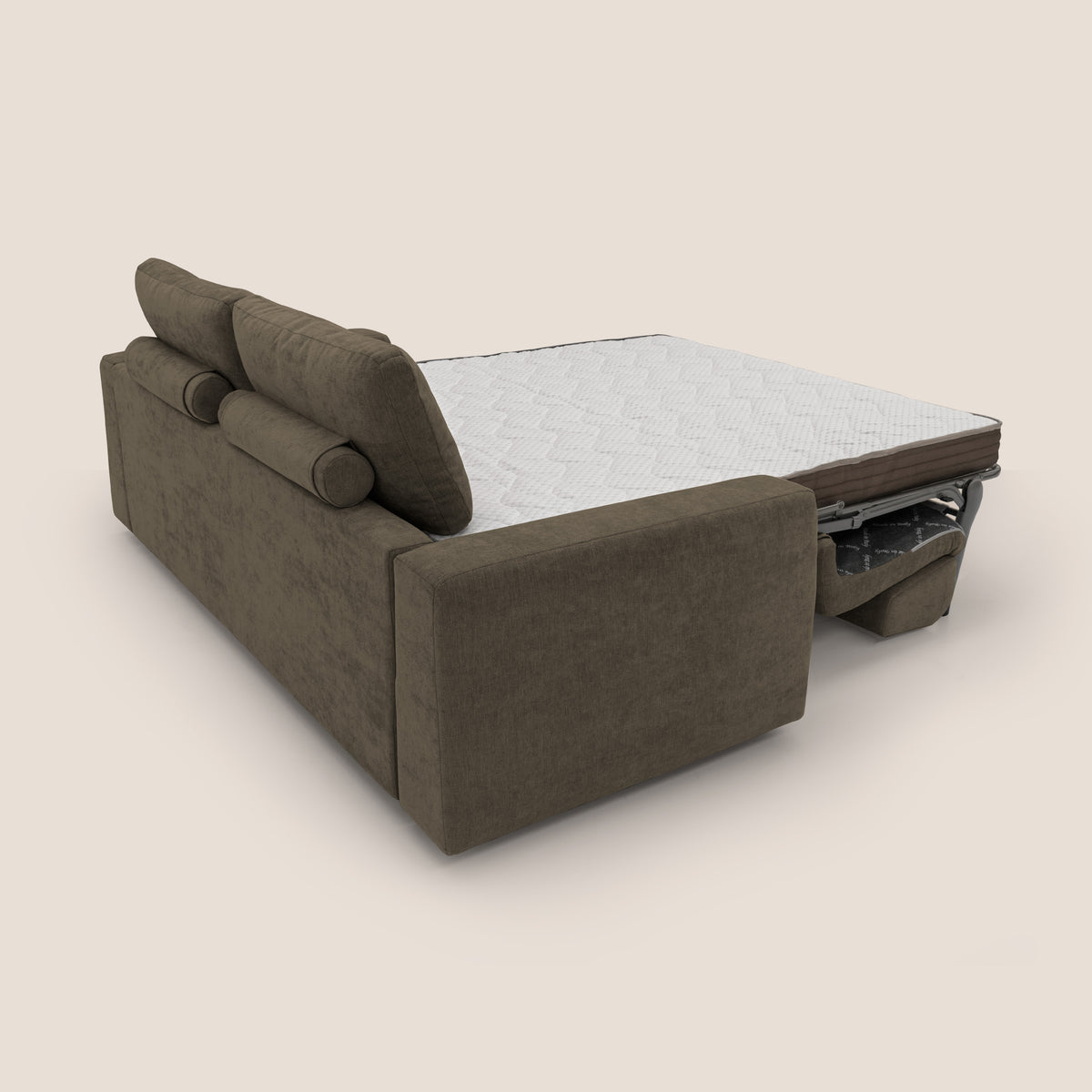 Freia Divano letto minimal materasso h15 cm con morbidi schienali in tessuto impermeabile T14 marrone - divitt.sbs