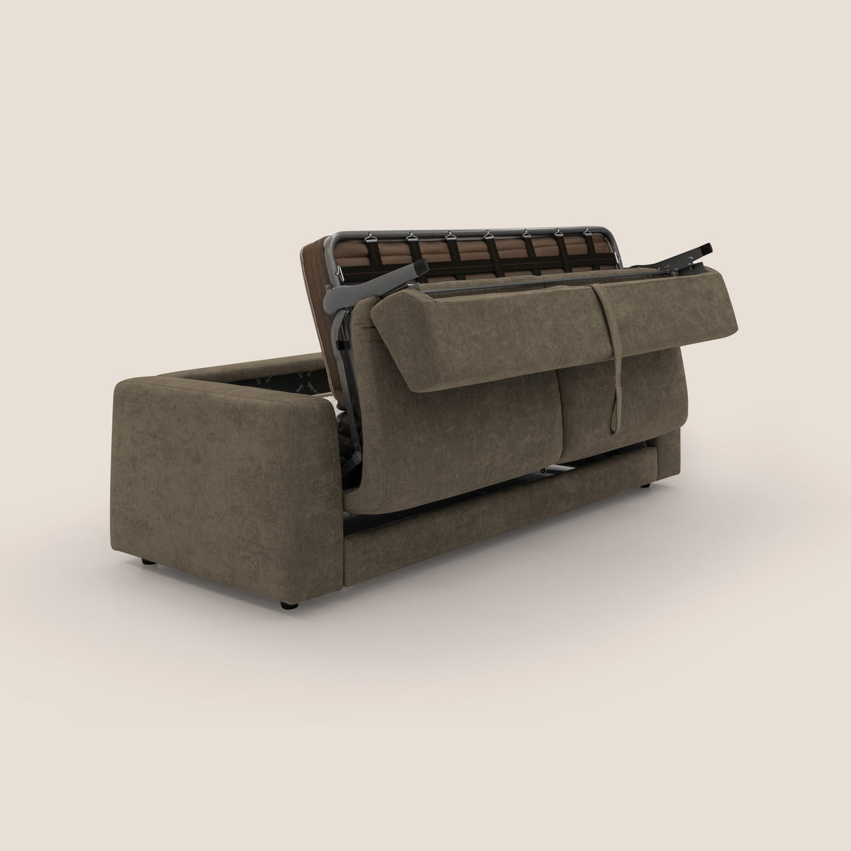 Freia Divano letto minimal materasso h15 cm con morbidi schienali in tessuto impermeabile T14 marrone - divitt.sbs