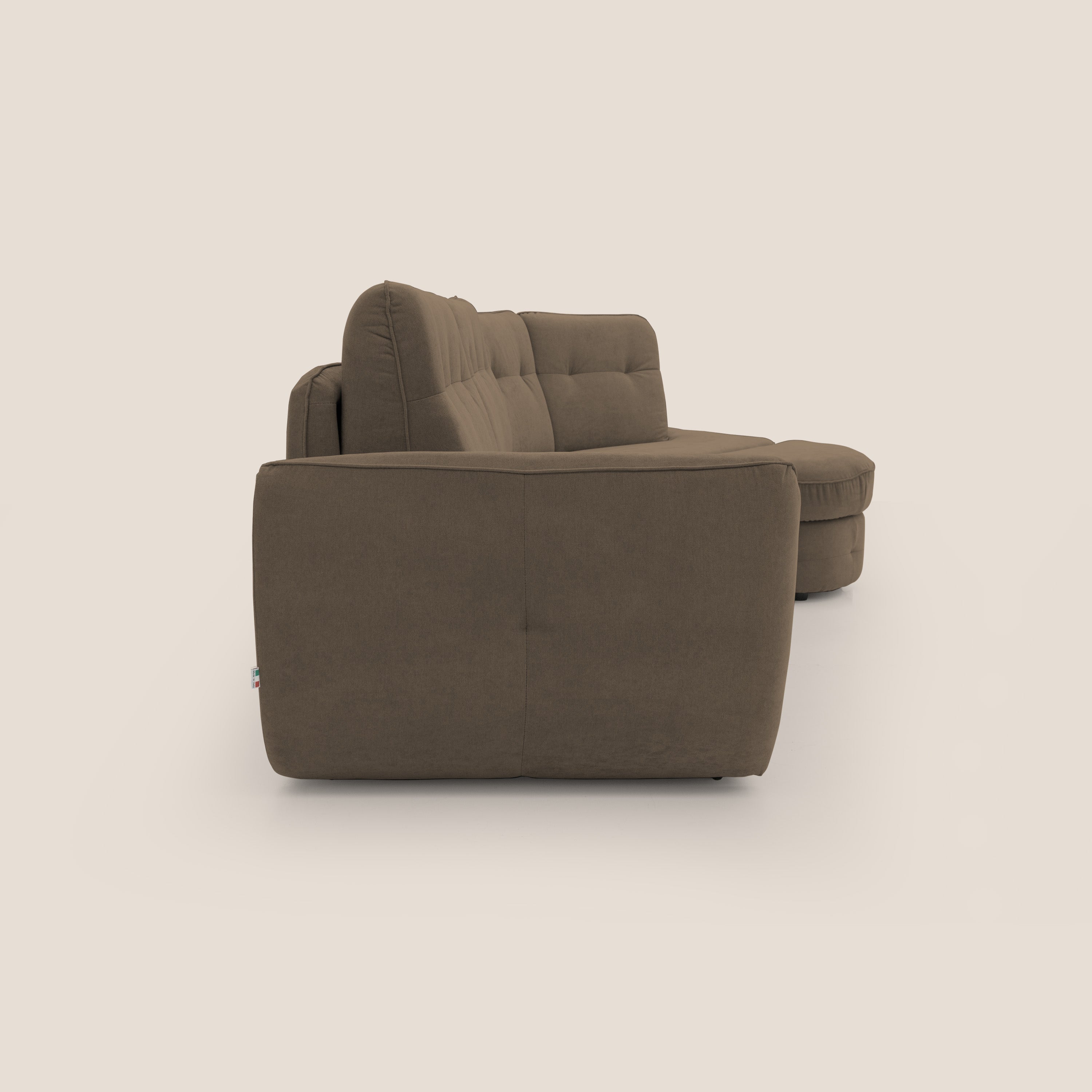 Zeus divano letto angolare con materasso H18 cm pouf mobile in tessuto impermeabile T02 marrone - divitt.sbs