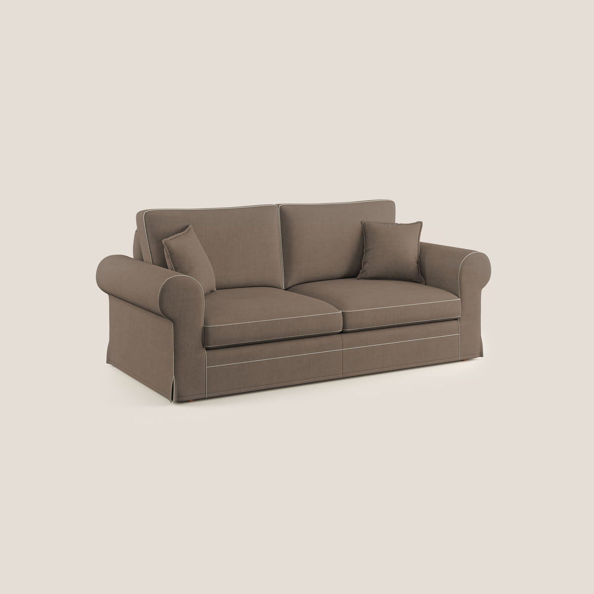 Lady divano classico bicolore in piuma d'oca realizzato con tessuto impermeabile T02 marrone - panna - divitt.sbs