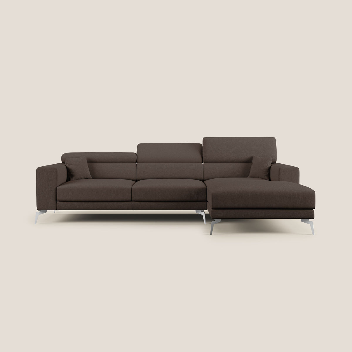 Blade Divano moderno angolare con poggiatesta reclinabili in tessuto impermeabile simil-cotone T13 marrone - divitt.sbs