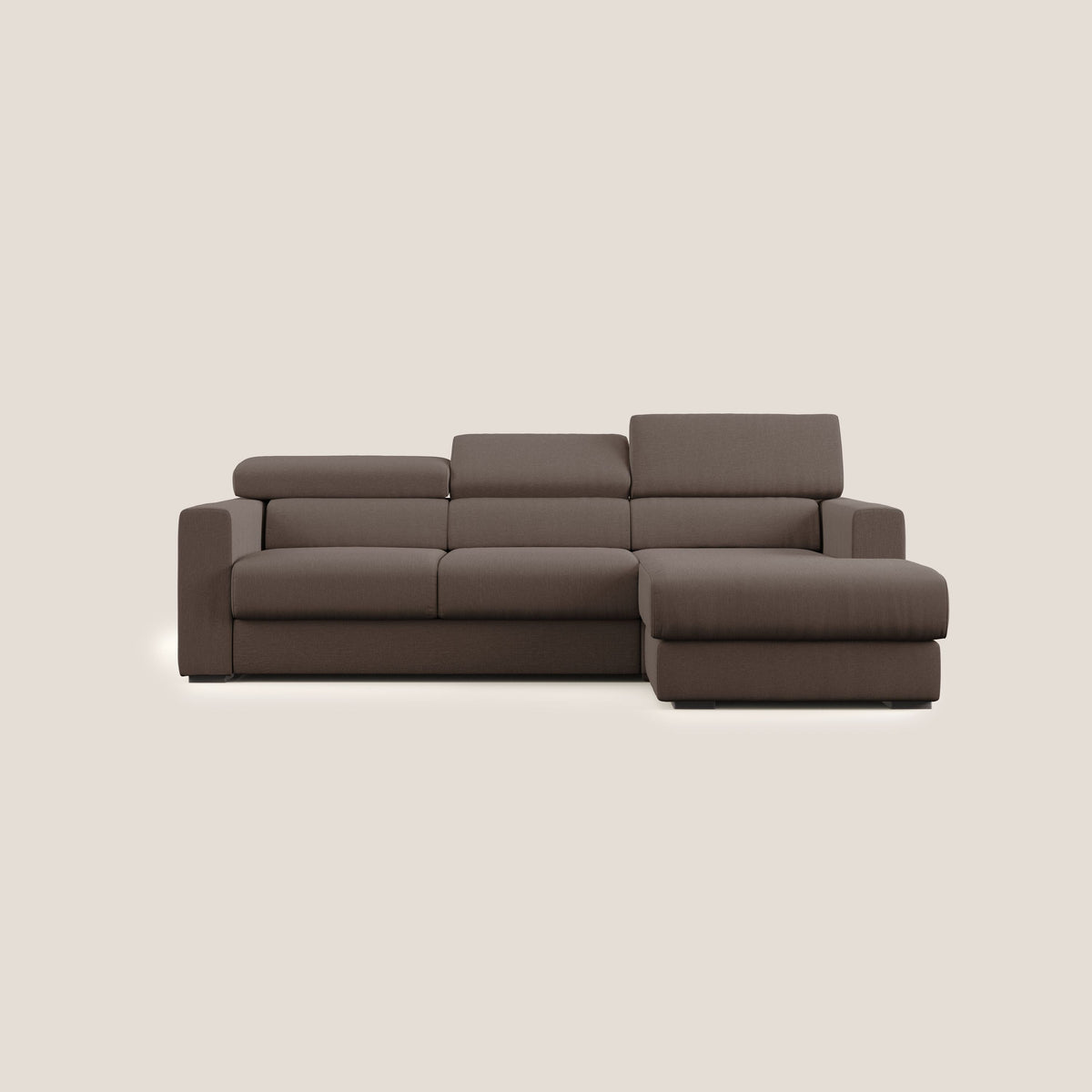 Dylan divano angolare con pouf estraibile poggiapiedi in tessuto simil cotone impermeabile T13 marrone - divitt.sbs