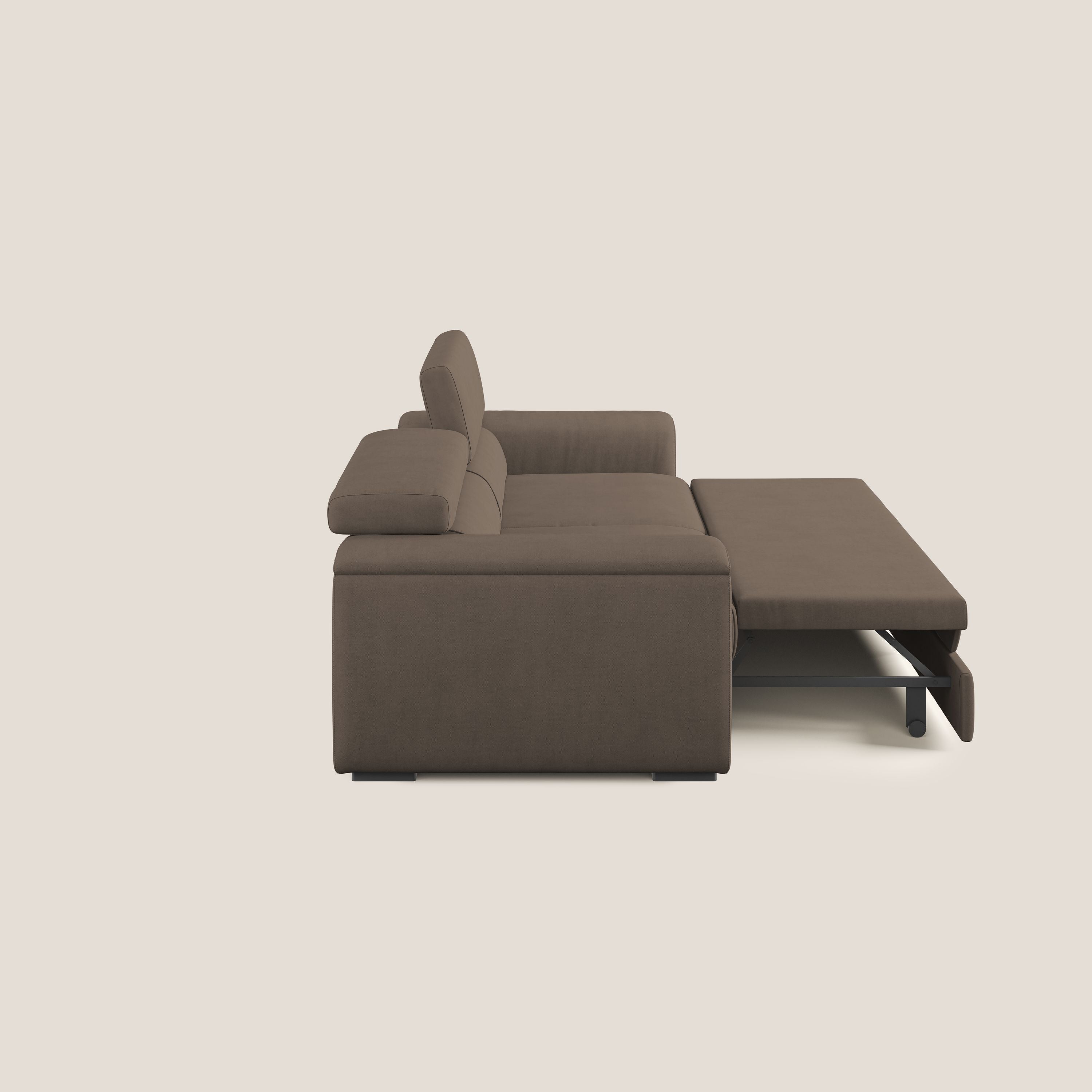 Zeno Divano con pouf estraibile poggiapiedi in tessuto morbido impermeabile T02 marrone - divitt.sbs
