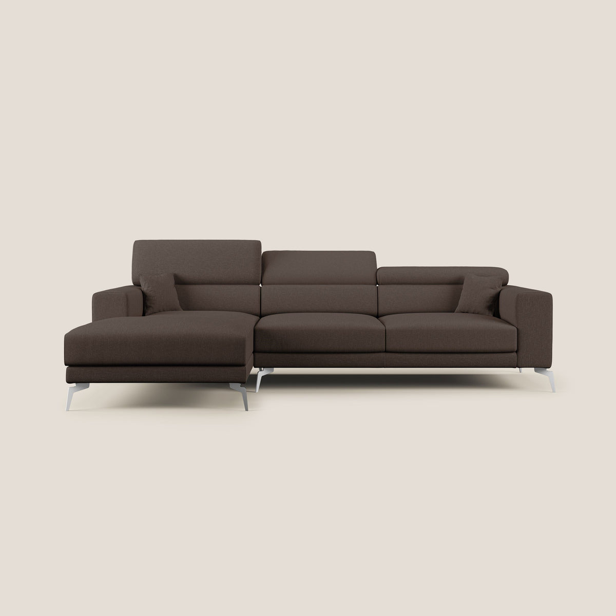 Blade Divano moderno angolare con poggiatesta reclinabili in tessuto impermeabile simil-cotone T13 marrone - divitt.sbs