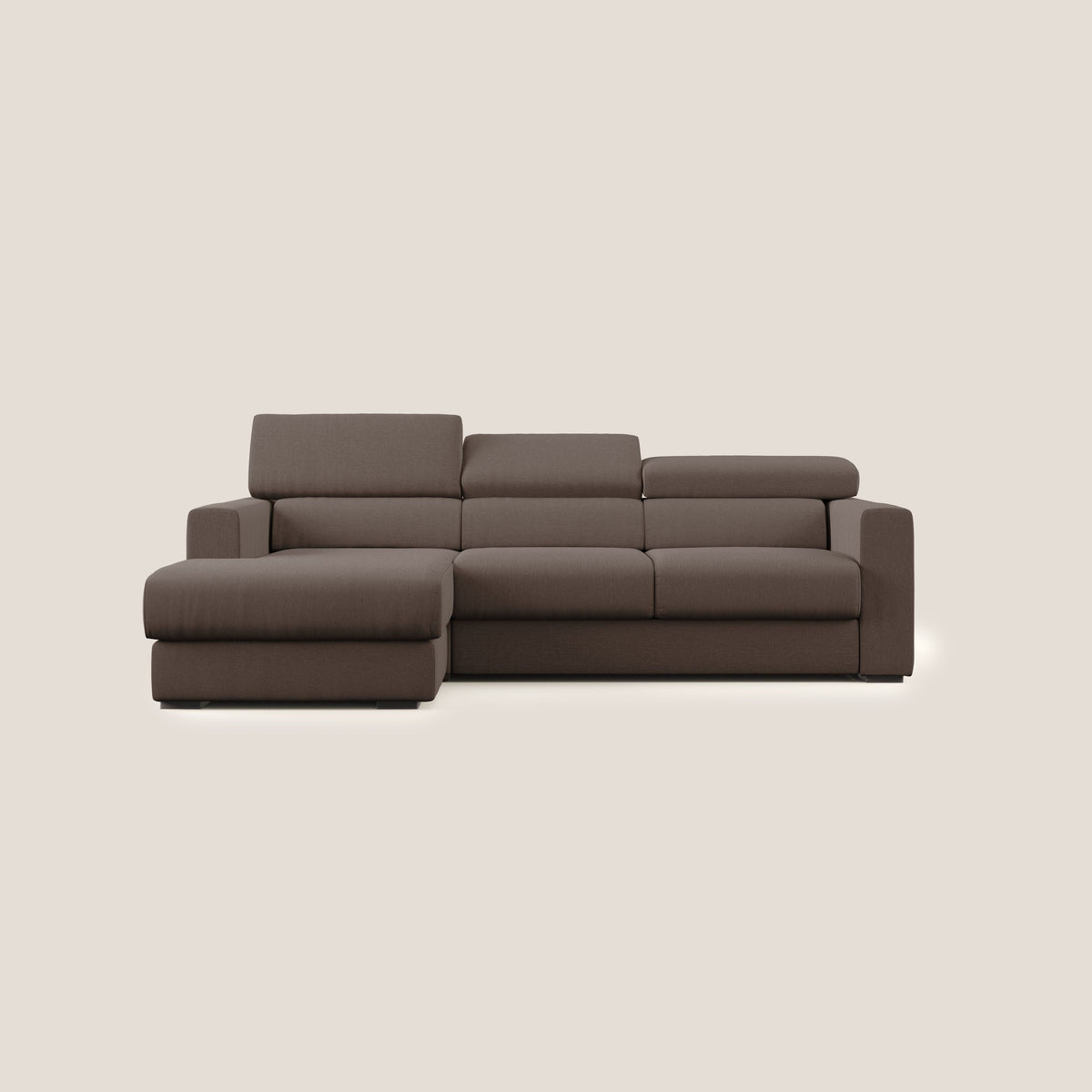 Dylan divano angolare con pouf estraibile poggiapiedi in tessuto simil cotone impermeabile T13 marrone - divitt.sbs