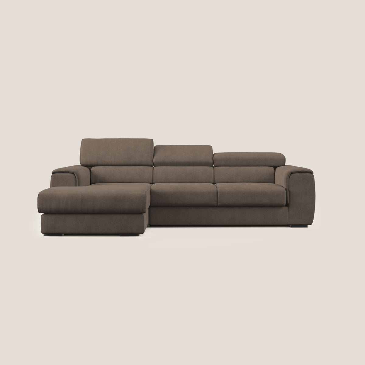 Zeno Divano angolare con pouf estraibile poggiapiedi in tessuto morbido impermeabile T02 marrone - divitt.sbs