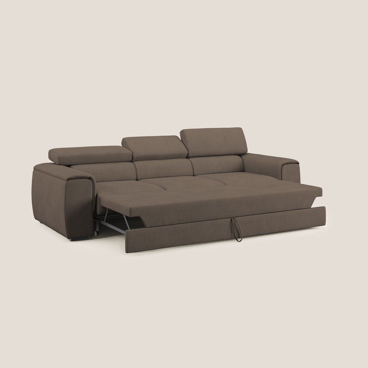 Zeno Divano con pouf estraibile poggiapiedi a 3 sedute in tessuto morbido impermeabile T02 marrone - divitt.sbs