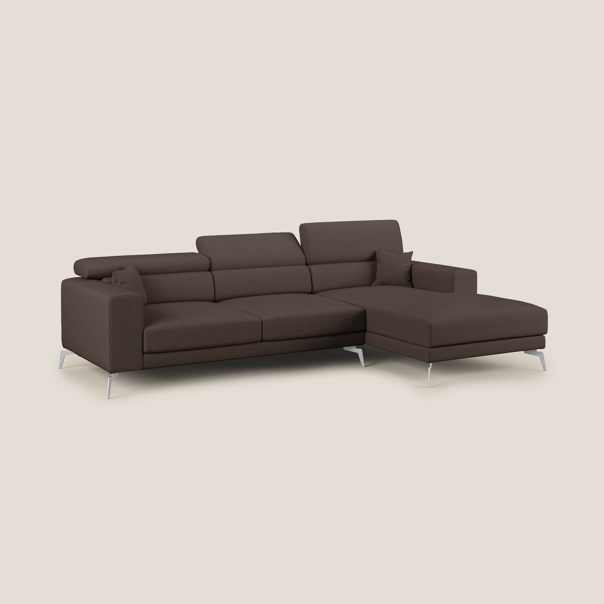 Blade Divano moderno angolare con poggiatesta reclinabili in tessuto impermeabile simil-cotone T13 marrone - divitt.sbs