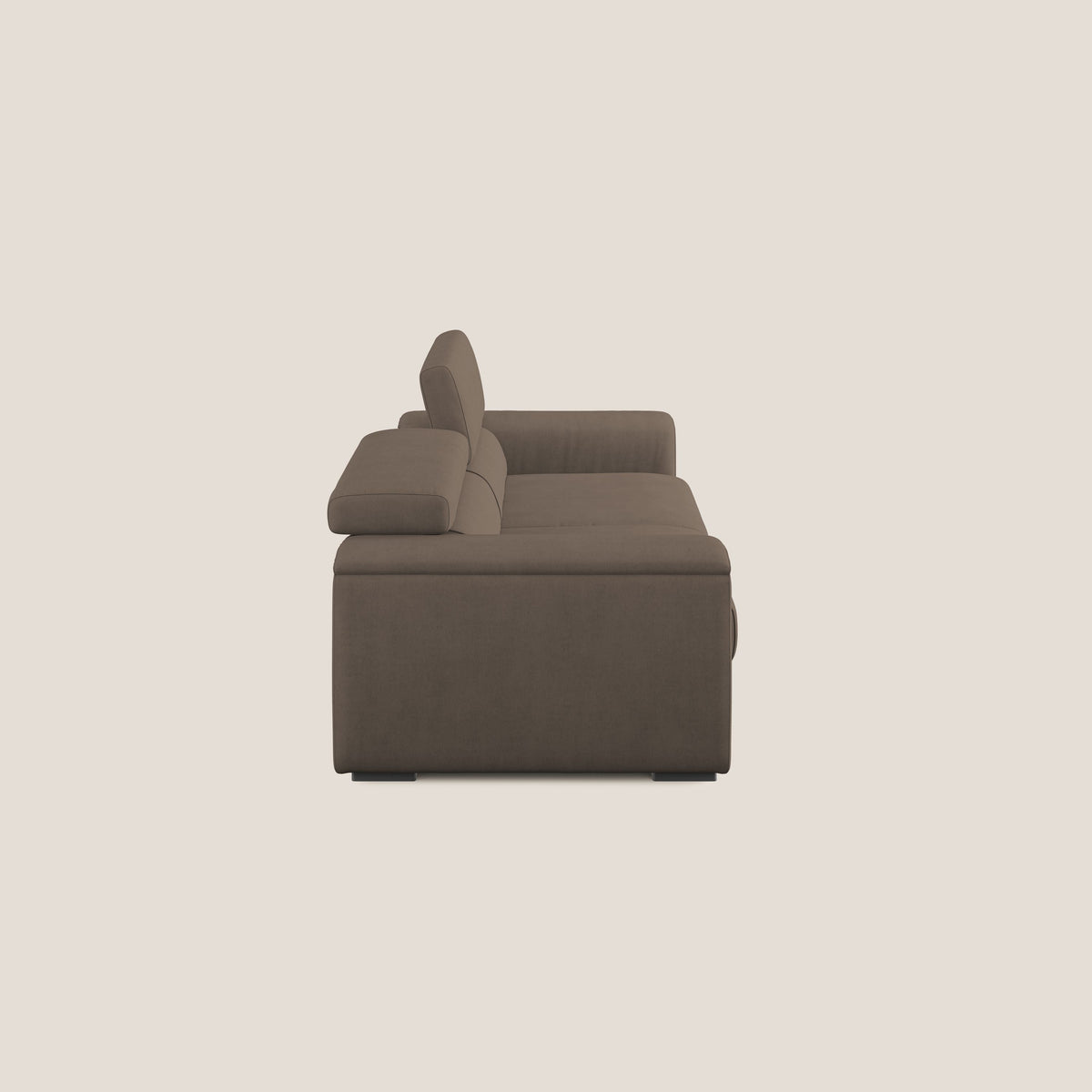 Zeno Divano con pouf estraibile poggiapiedi in tessuto morbido impermeabile T02 marrone - divitt.sbs