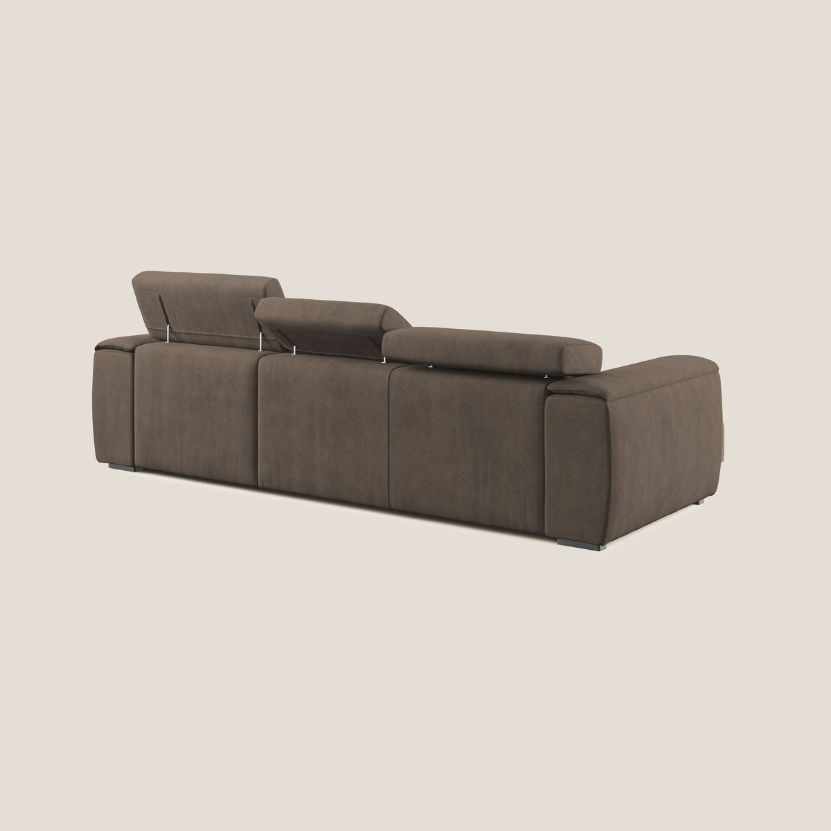 Zeno Divano angolare con pouf estraibile poggiapiedi in tessuto morbido impermeabile T02 marrone - divitt.sbs