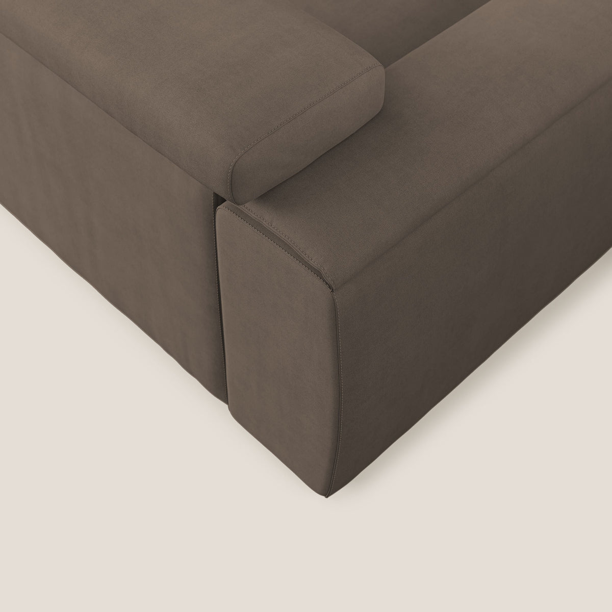 Zeno Divano angolare con pouf estraibile poggiapiedi in tessuto morbido impermeabile T02 marrone - divitt.sbs