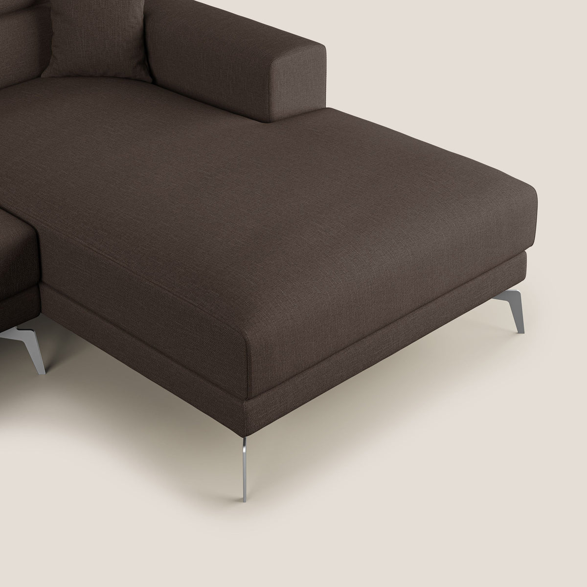 Blade Divano moderno angolare con poggiatesta reclinabili in tessuto impermeabile simil-cotone T13 marrone - divitt.sbs