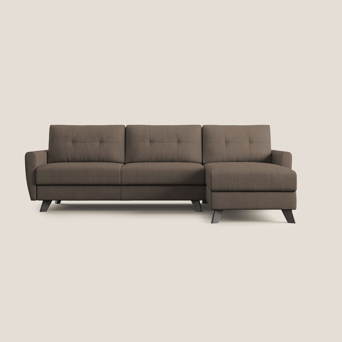Callisto Divano letto angolare con penisola in tessuto morbido impermeabile T02 marrone - divitt.sbs