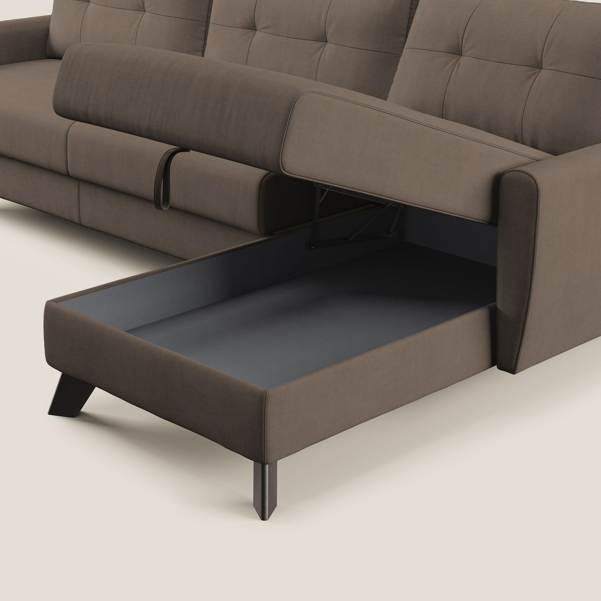 Callisto Divano letto angolare con penisola in tessuto morbido impermeabile T02 marrone - divitt.sbs