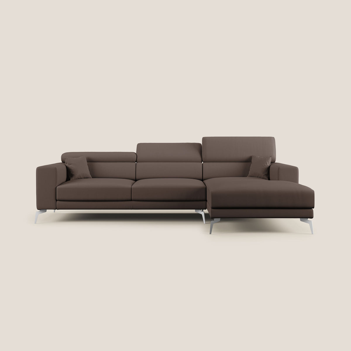 Blade Divano moderno angolare con poggiatesta reclinabili in Ecopelle T04 marrone - divitt.sbs