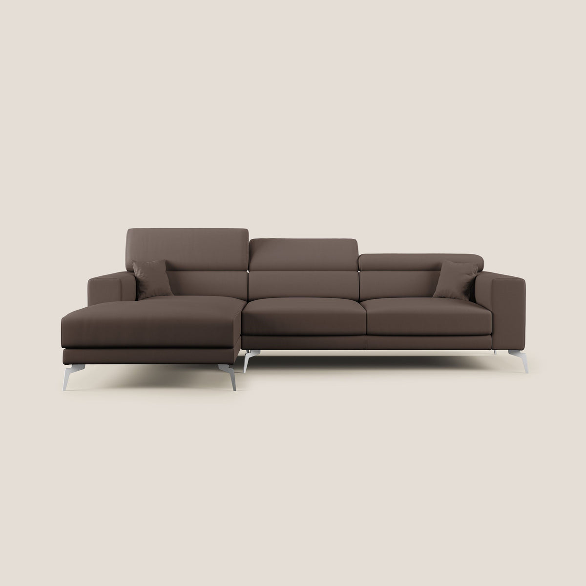 Blade Divano moderno angolare con poggiatesta reclinabili in Ecopelle T04 marrone - divitt.sbs