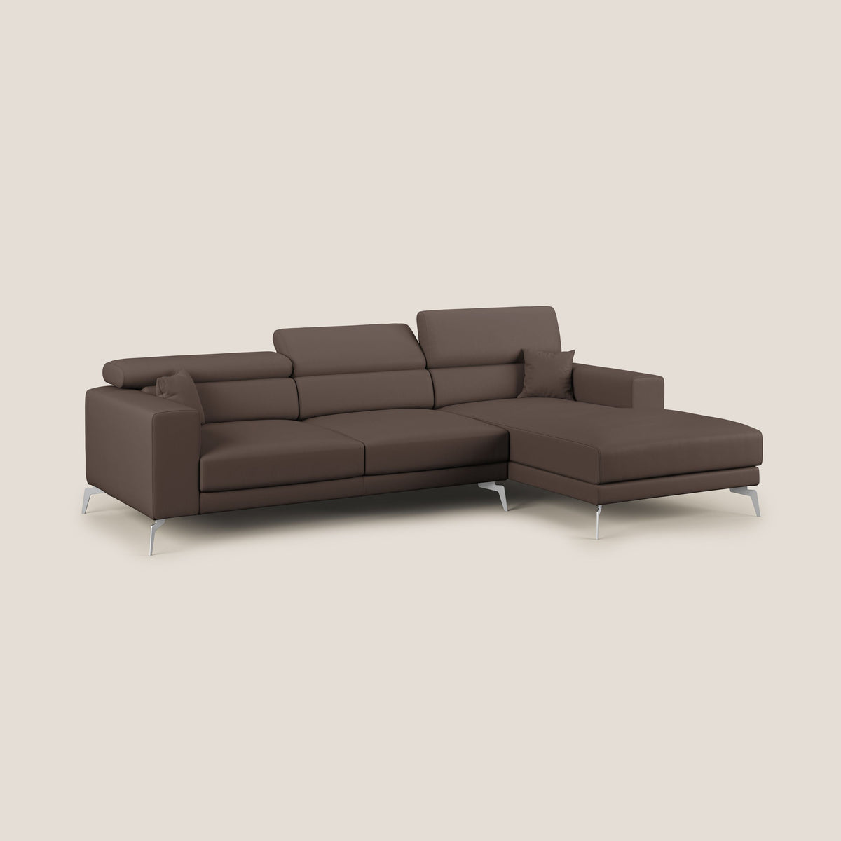 Blade Divano moderno angolare con poggiatesta reclinabili in Ecopelle T04 marrone - divitt.sbs