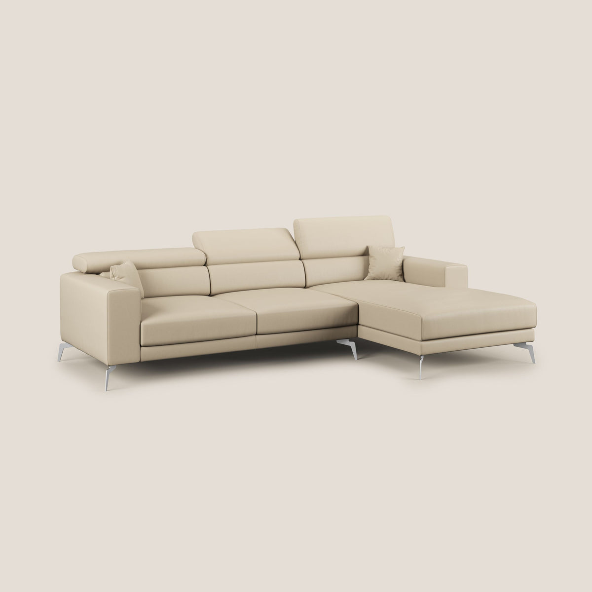 Blade Divano moderno angolare con poggiatesta reclinabili in Ecopelle T04 panna - divitt.sbs