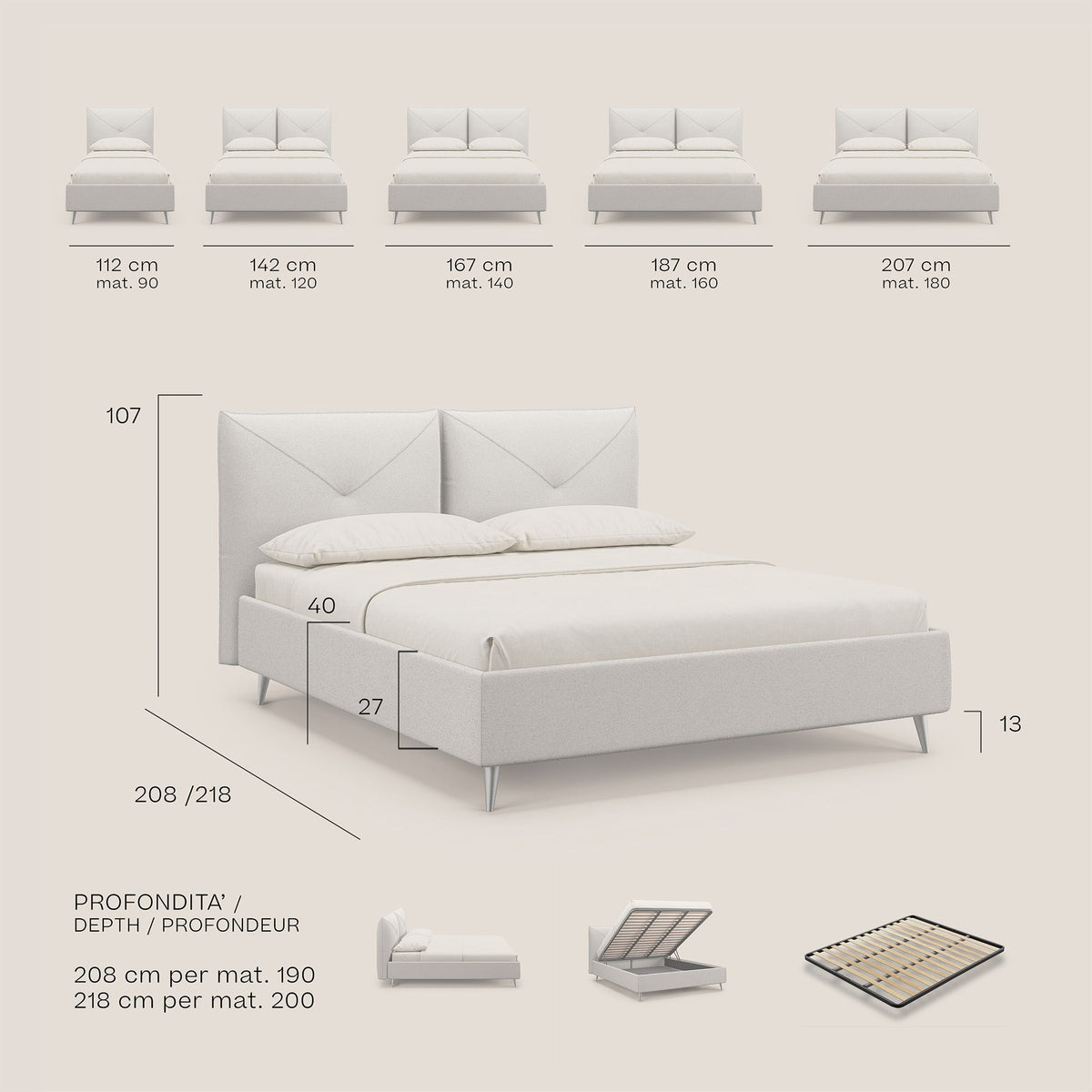 Adone letto imbottito contenitore a doppia pannellatura in bouclet impermeabile T07 verde - divitt.sbs