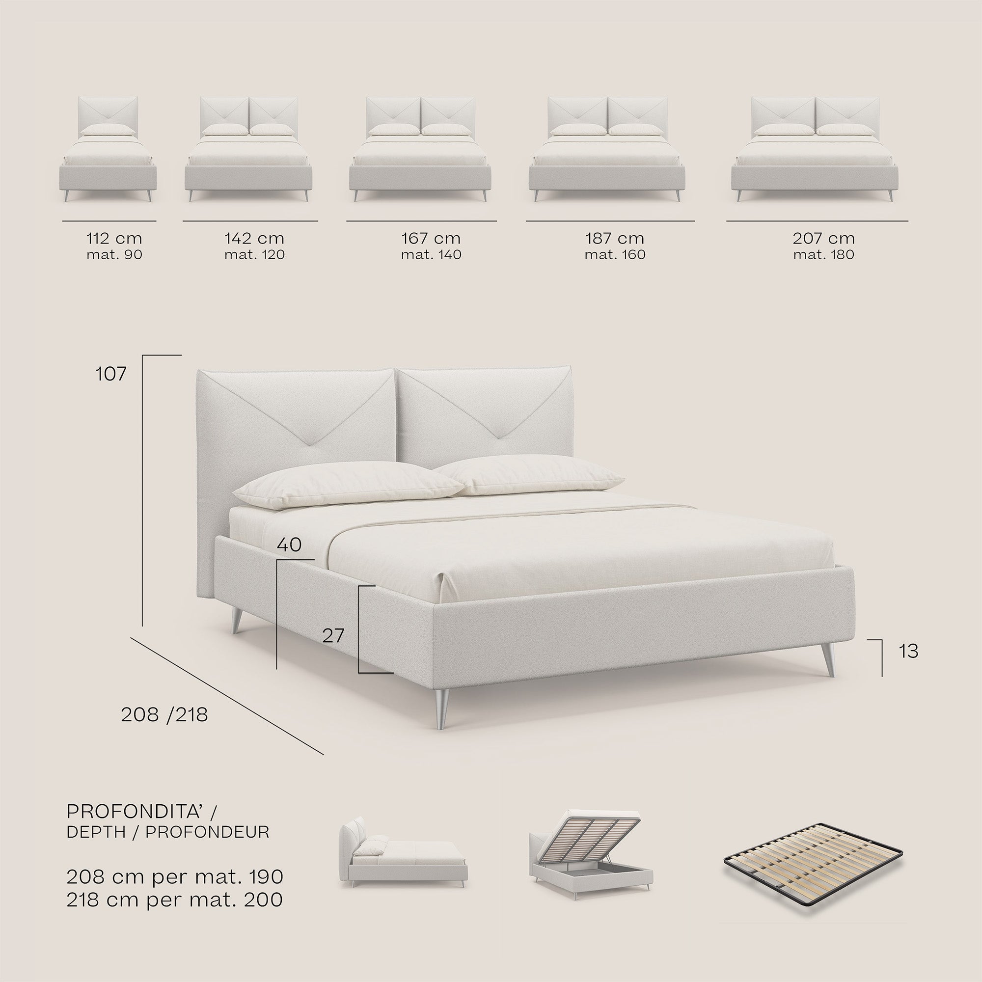 Adone letto imbottito contenitore a doppia pannellatura in bouclet impermeabile T07 bianco - divitt.sbs
