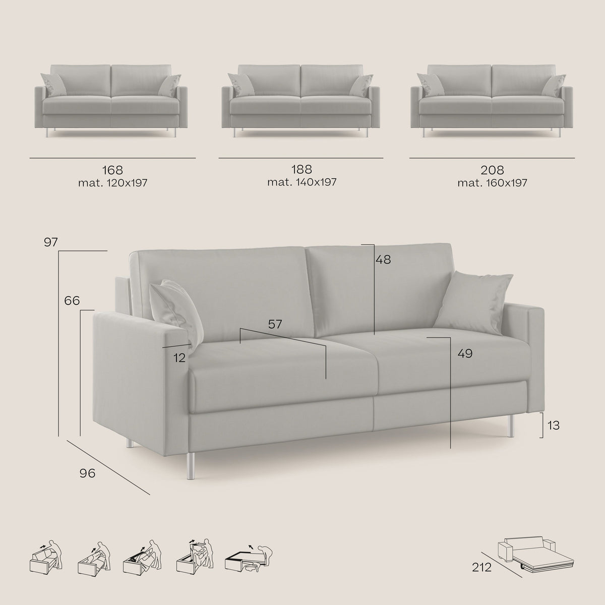 Andromeda divano letto matrimoniale in velluto morbido impermeabile T01 beige - divitt.sbs