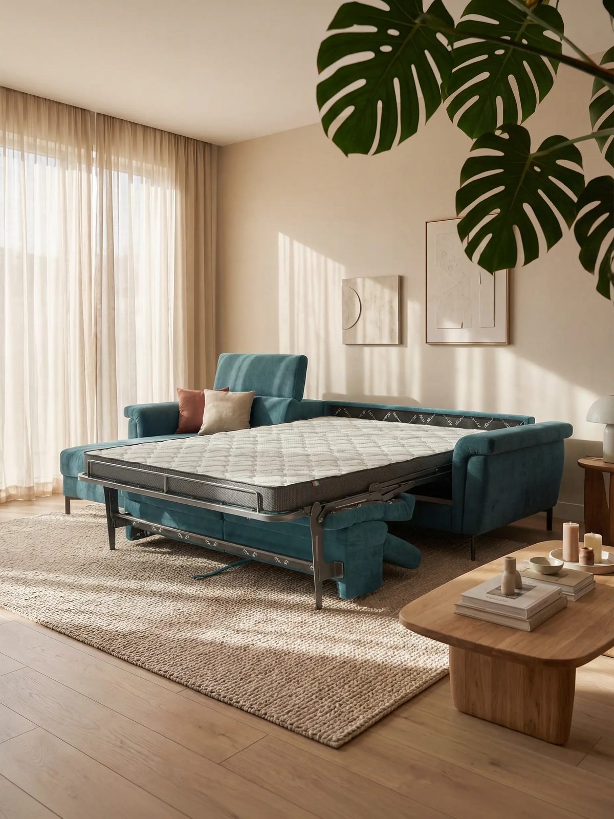 Capri sofá cama esquinero con chaise longue con canapé y reposacabezas reclinables -en tejido antimanchas elegante T30