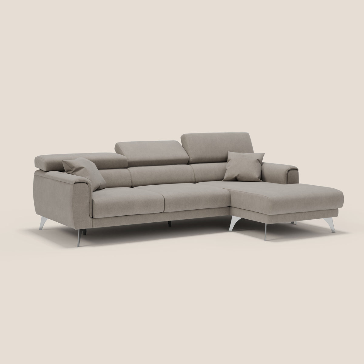 Caravaggio Divano angolare con sedute scorrevoli in tessuto morbido impermeabile T02 beige - divitt.sbs