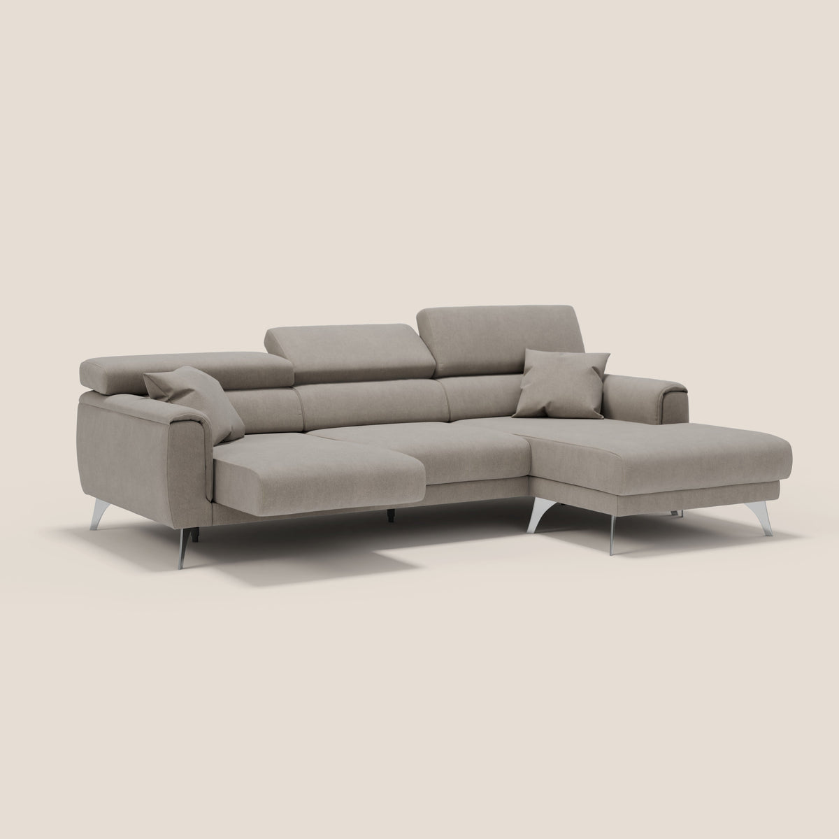 Caravaggio Divano angolare con sedute scorrevoli in tessuto morbido impermeabile T02 beige - divitt.sbs