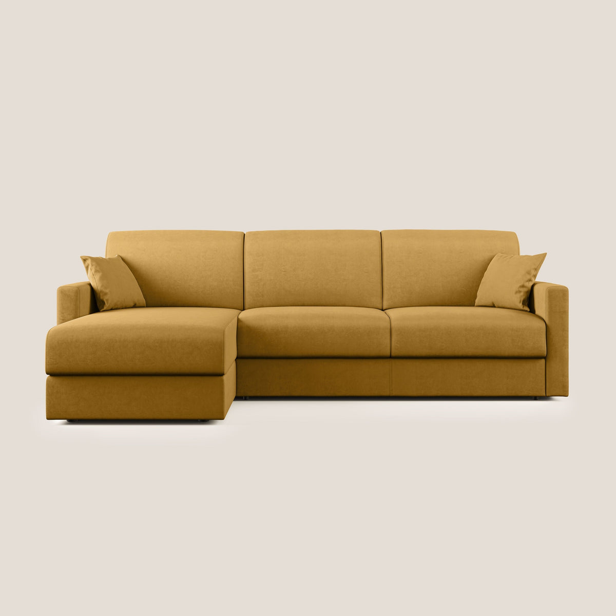 Chris Divano letto angolare con penisola in microfibra smacchiabile T11 giallo - divitt.sbs
