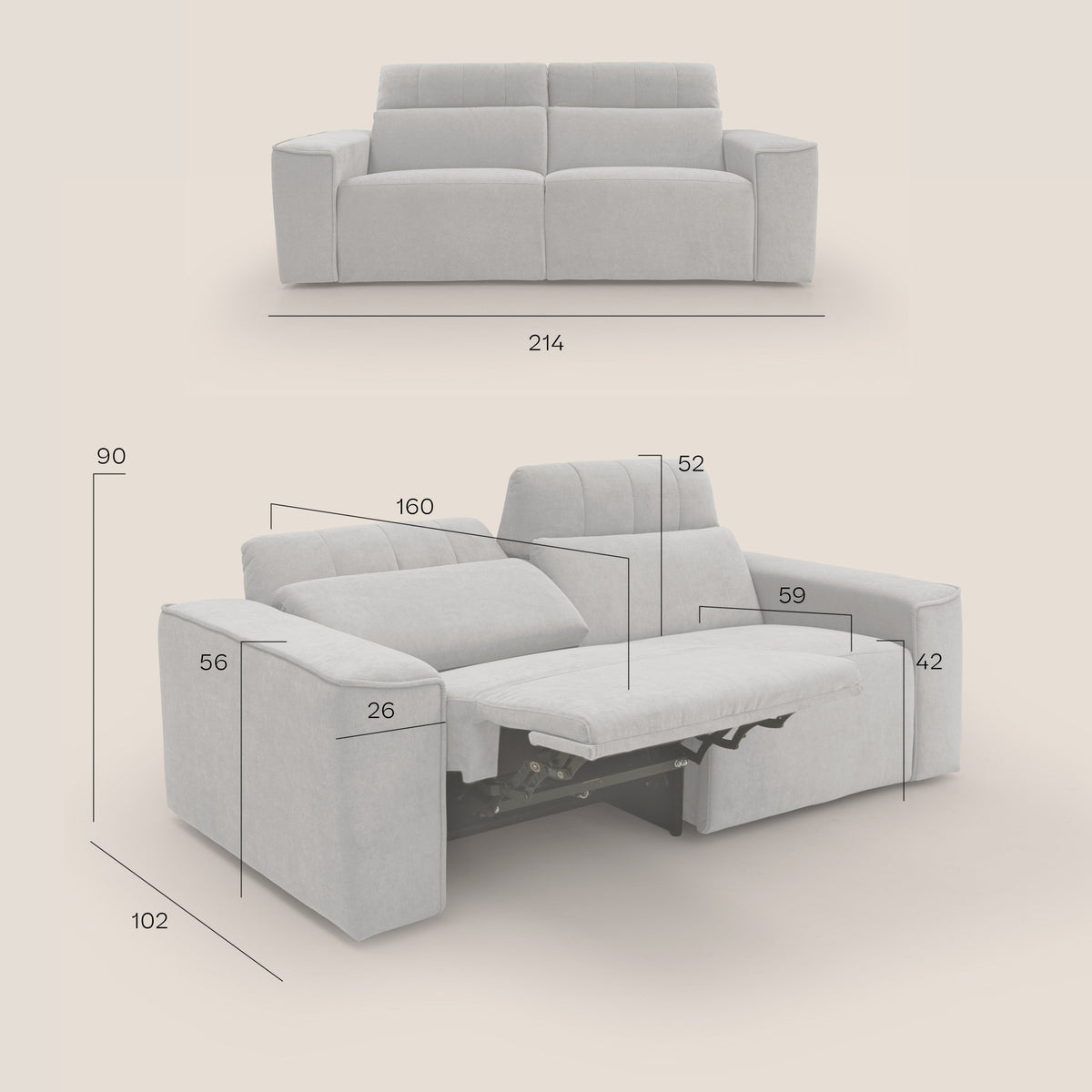 Clark Divano modulare con opzione relax elettrico in tessuto smacchiabile impermeabile T17 arancio - divitt.sbs