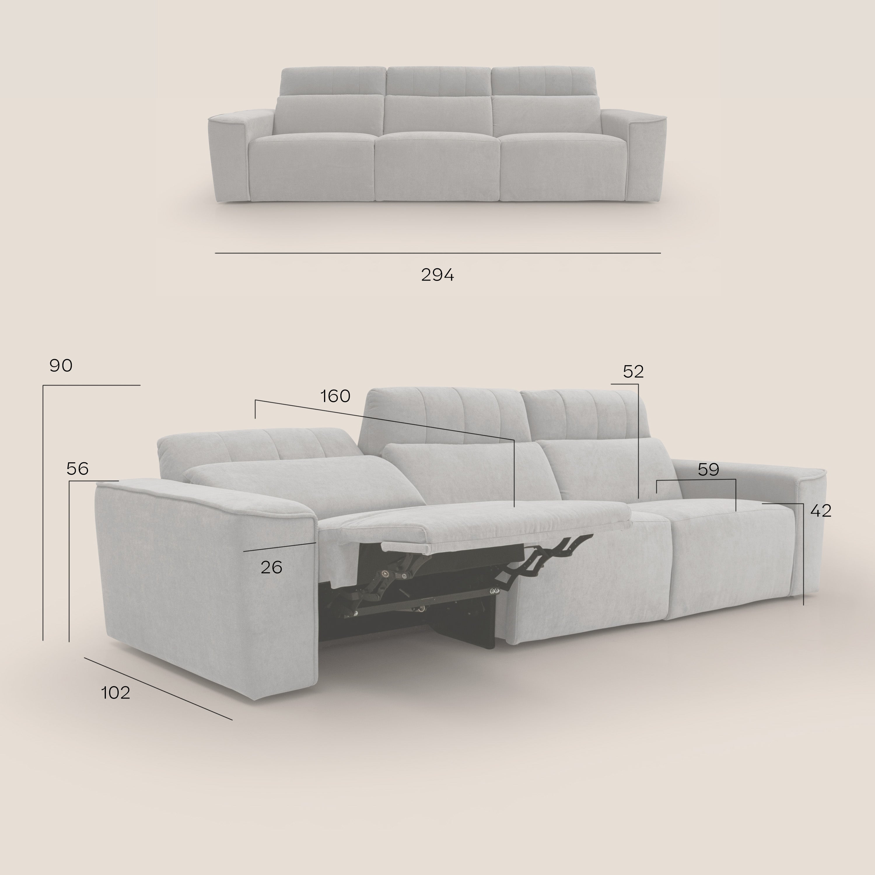 Clark Divano modulare 3 sedute con opzione relax elettrico in tessuto smacchiabile impermeabile T17 beige - divitt.sbs