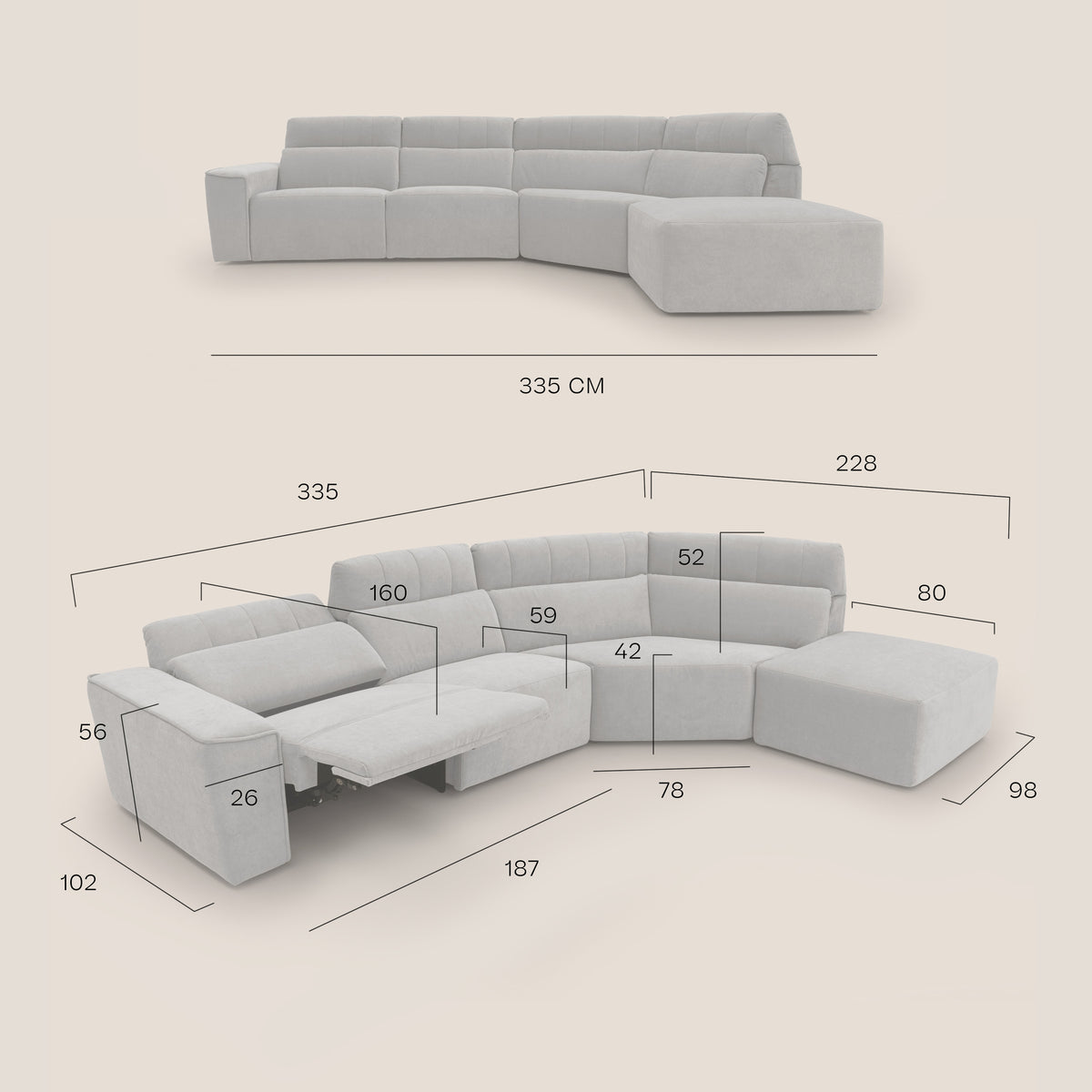 Clark Divano angolare con opzione relax elettrico in tessuto smacchiabile impermeabile T17 antracite - divitt.sbs