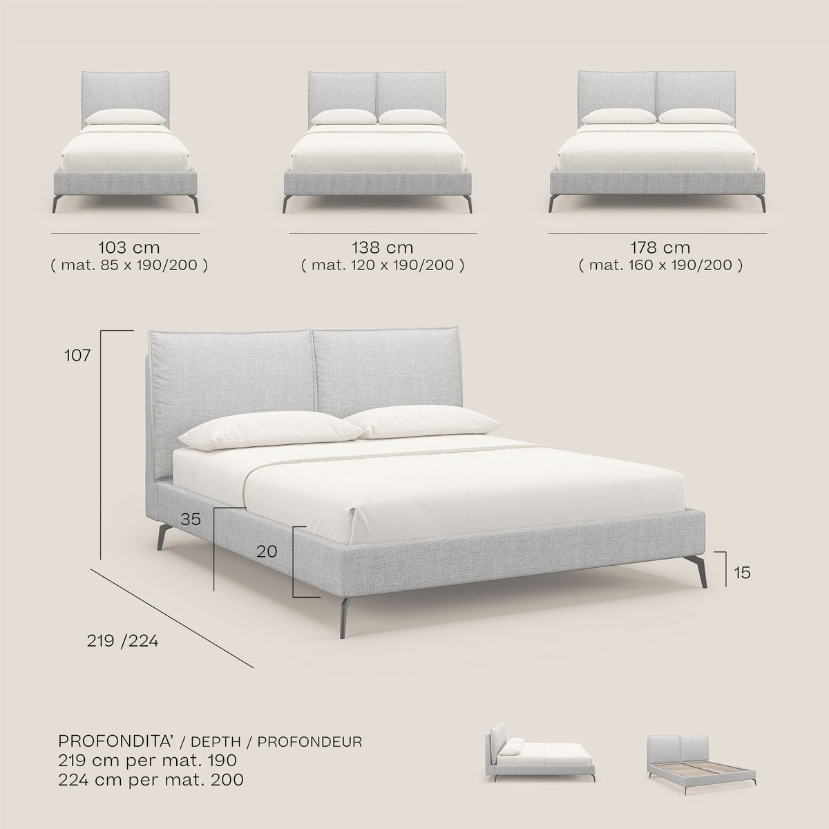 Cloe letto imbottito con piedi in metallo sfoderabile in tessuto fiammato impermeabile T06 verde - divitt.sbs
