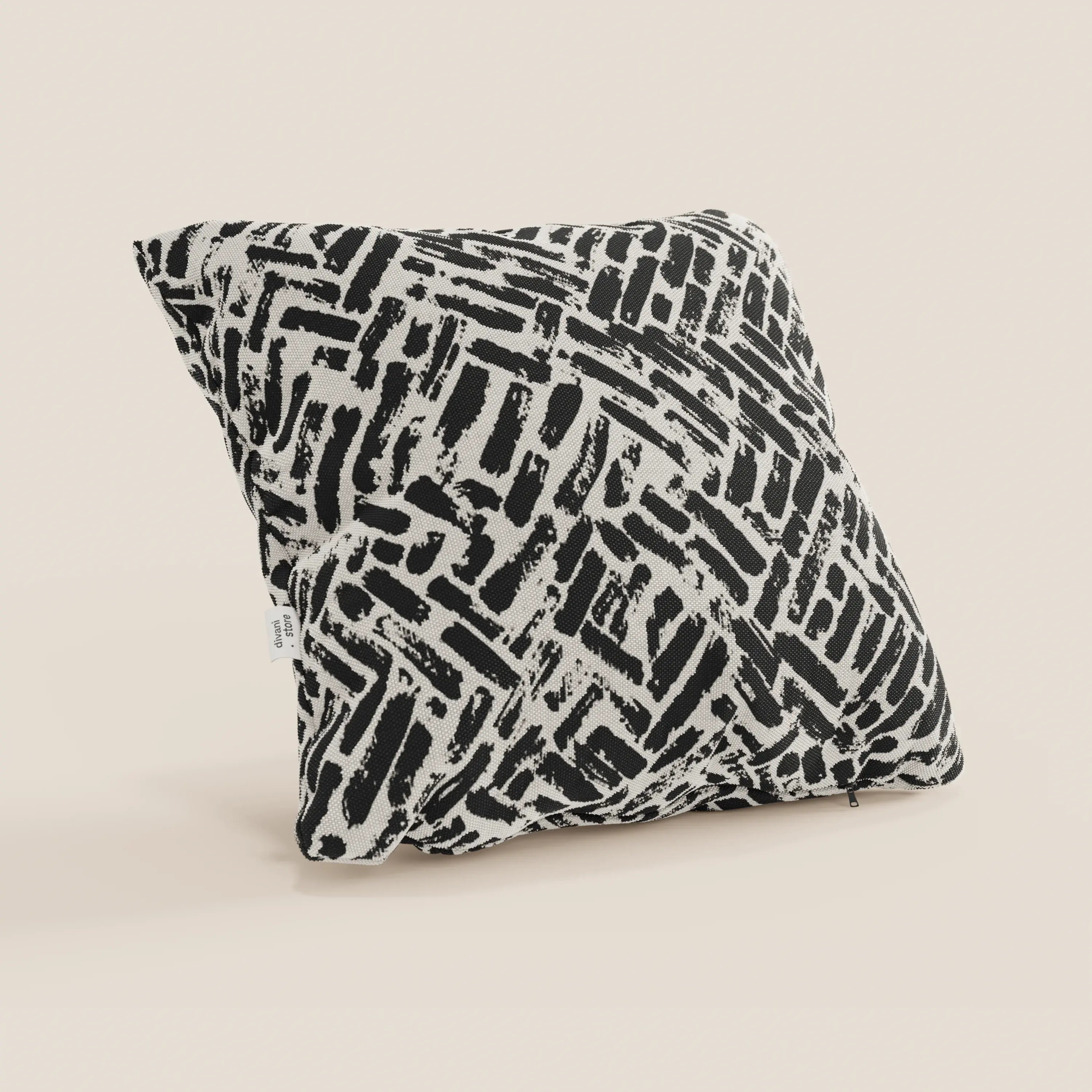 Il cuscino geometrico Brick di divitt.sbs è un cuscino quadrato in tessuto nero idrorepellente, caratterizzato da un moderno disegno geometrico che aggiunge un tocco di stile a qualsiasi spazio. Disponibile in vari colori.