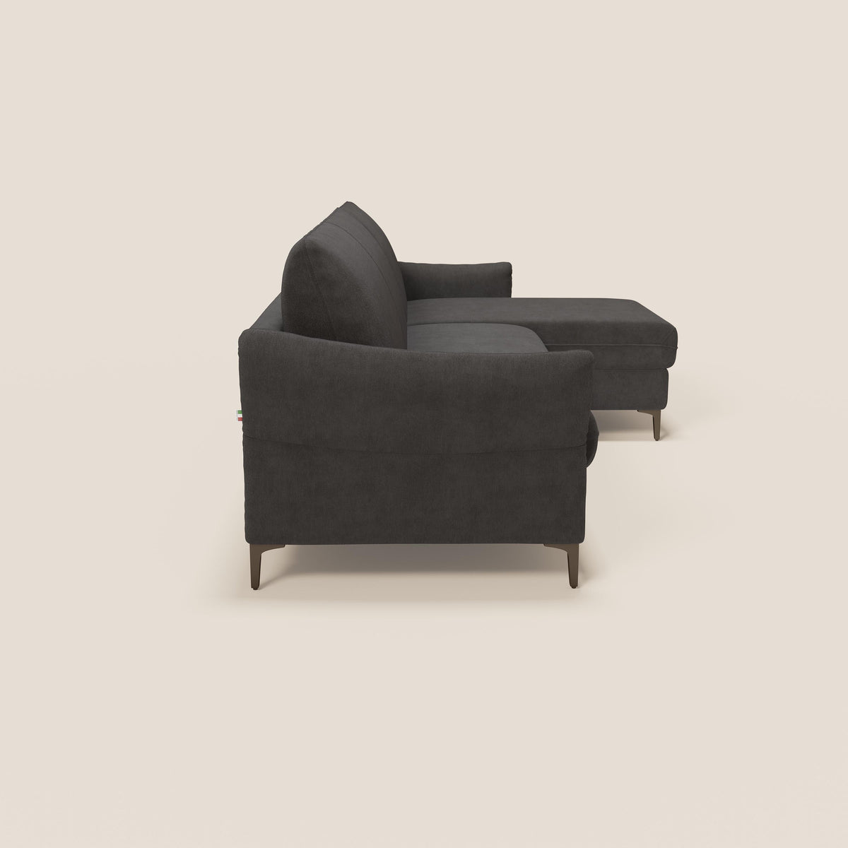 Dalia divano letto angolare con materasso alto 18 cm piedini alti e penisola contenitore in tessuto smacchiabile T17 antracite - divitt.sbs