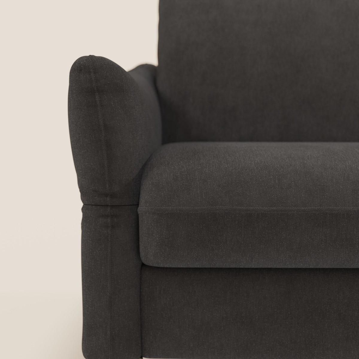 Dalia divano letto angolare con materasso alto 18 cm piedini alti e penisola contenitore in tessuto smacchiabile T17 antracite - divitt.sbs