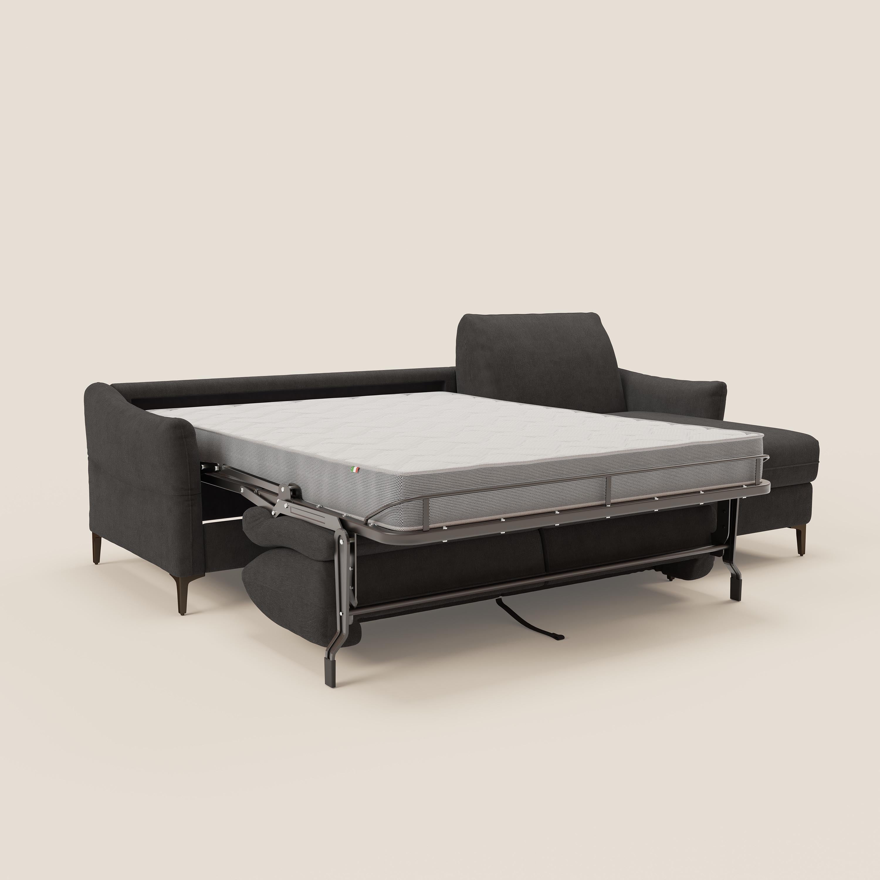 Dalia divano letto angolare con materasso alto 18 cm piedini alti e penisola contenitore in tessuto smacchiabile T17 antracite - divitt.sbs