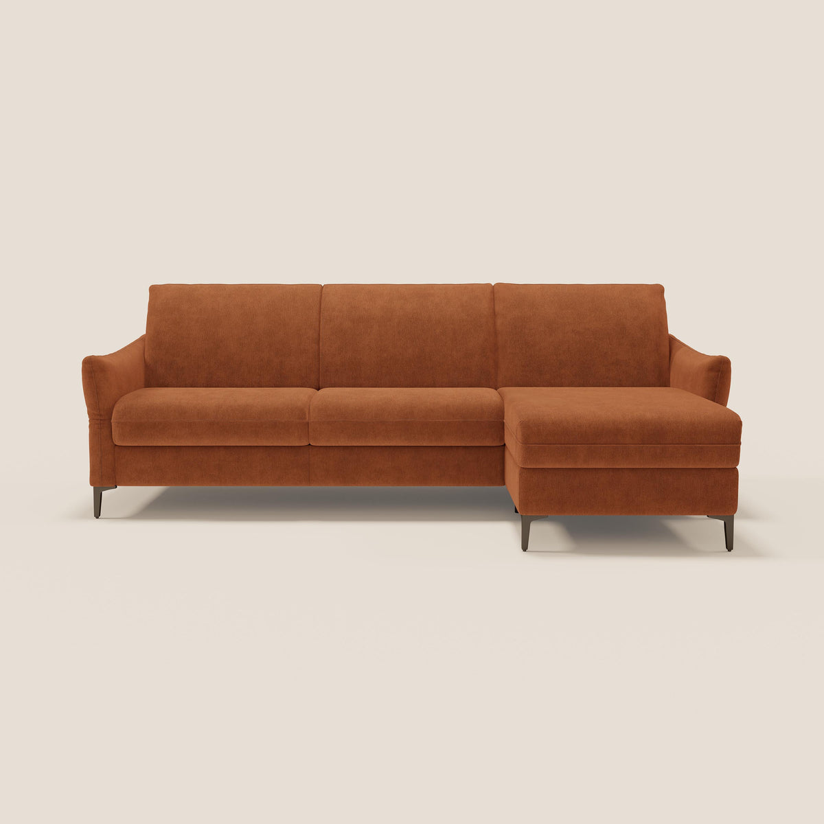 Dalia divano letto angolare con materasso alto 18 cm piedini alti e penisola contenitore in tessuto smacchiabile T17 - divitt.sbs
