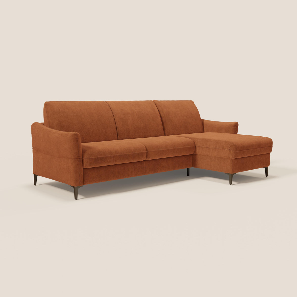 Dalia divano letto angolare con materasso alto 18 cm piedini alti e penisola contenitore in tessuto smacchiabile T17 - divitt.sbs
